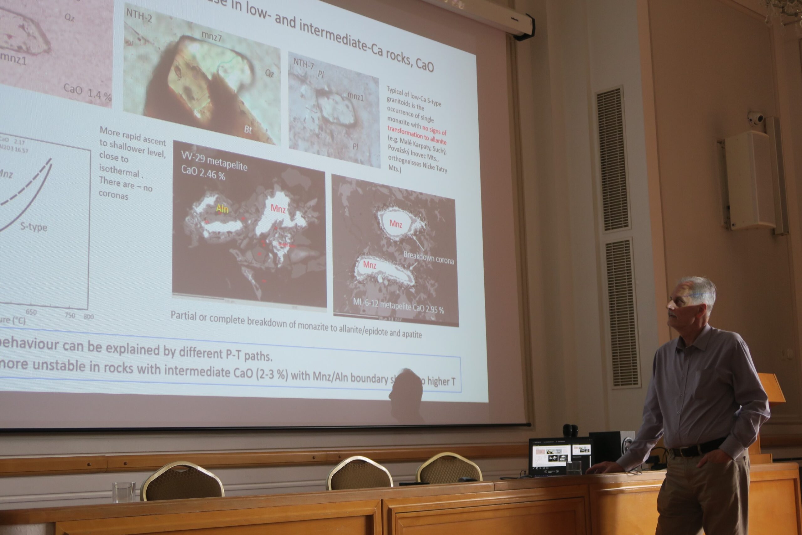 Dr. I. Petrík (Earth Science Institute, Slovak Acad.Sci, Bratislava): talk on monazite stability in the variscan granites