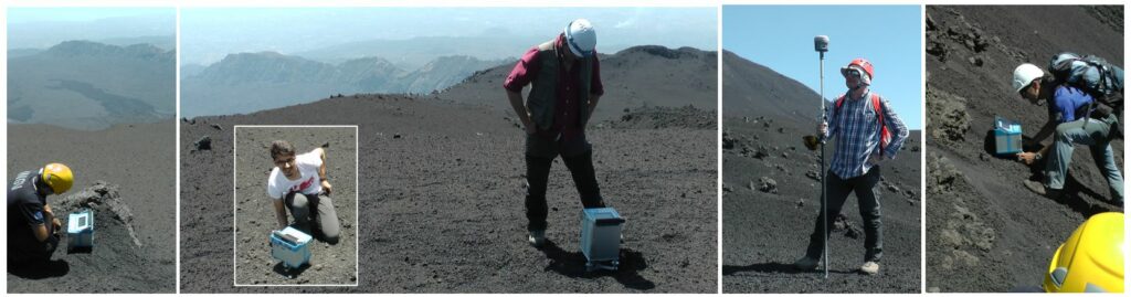 Gravimetrické merania pomocou relatívnych gravimetrov a GNSS na JV úbočí vrcholových kráterov.