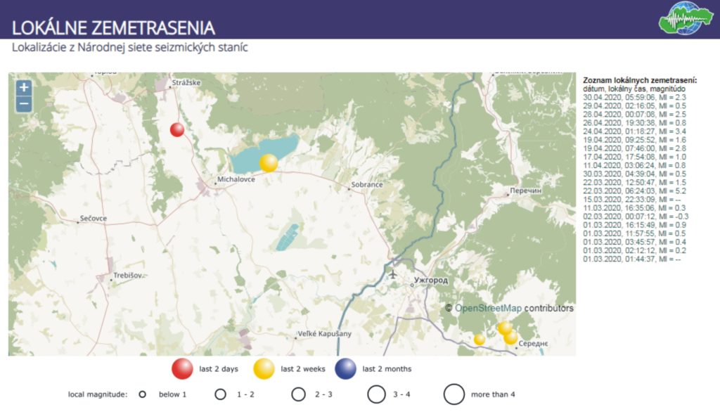 Lokalizácie zemetrasení z Národnej siete seizmických staníc