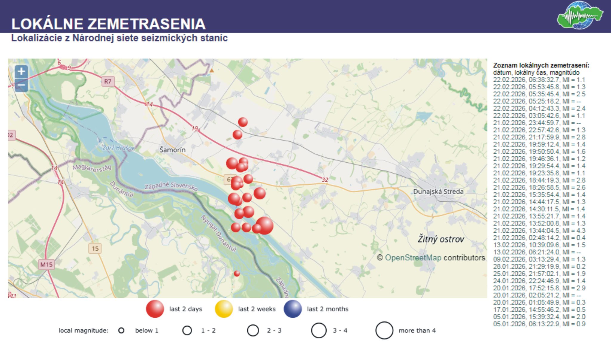 mapa lokálnych zemetrasení